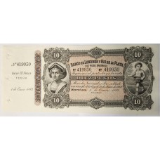 URUGUAY 1883 . TEN 10 PESOS BANKNOTE . BANCO DE LONDRES